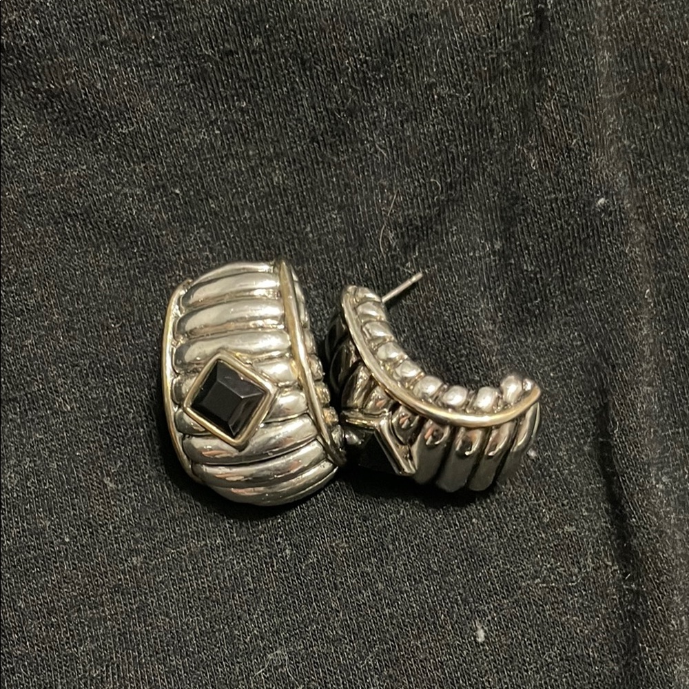 Chic Silver Earrings with Black Accents